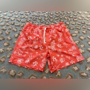 Old Navy Coral and White Print Swim Trunks